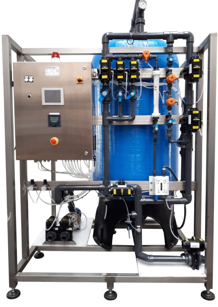 Impianto per rimozione ferro dal mosto con resine scambio ionico